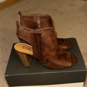 a.n.a Rich Brown Peep-Toe Heeled Boots